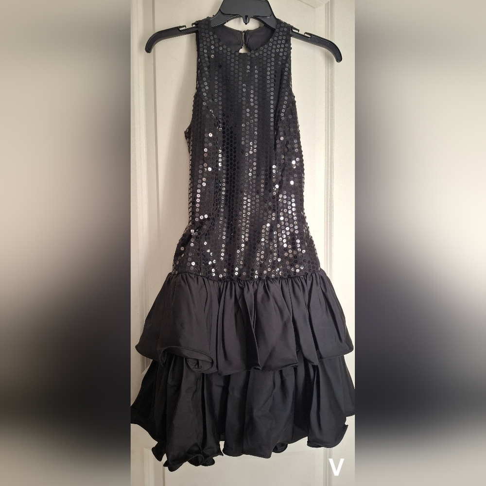 Bari Jay Halther Black Sequin Halter Formal MidiDress Sz 7/8 Witchy Wedding Vamp